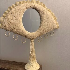 Elegant Cream Wall Mirror with Hooks